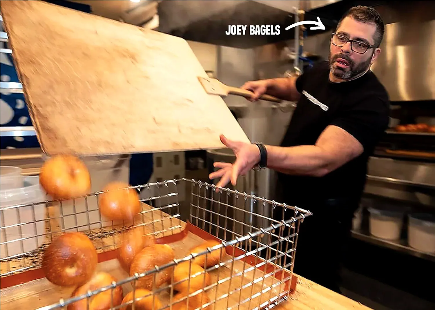 Joey Bagels preparing bagels in the kitchen